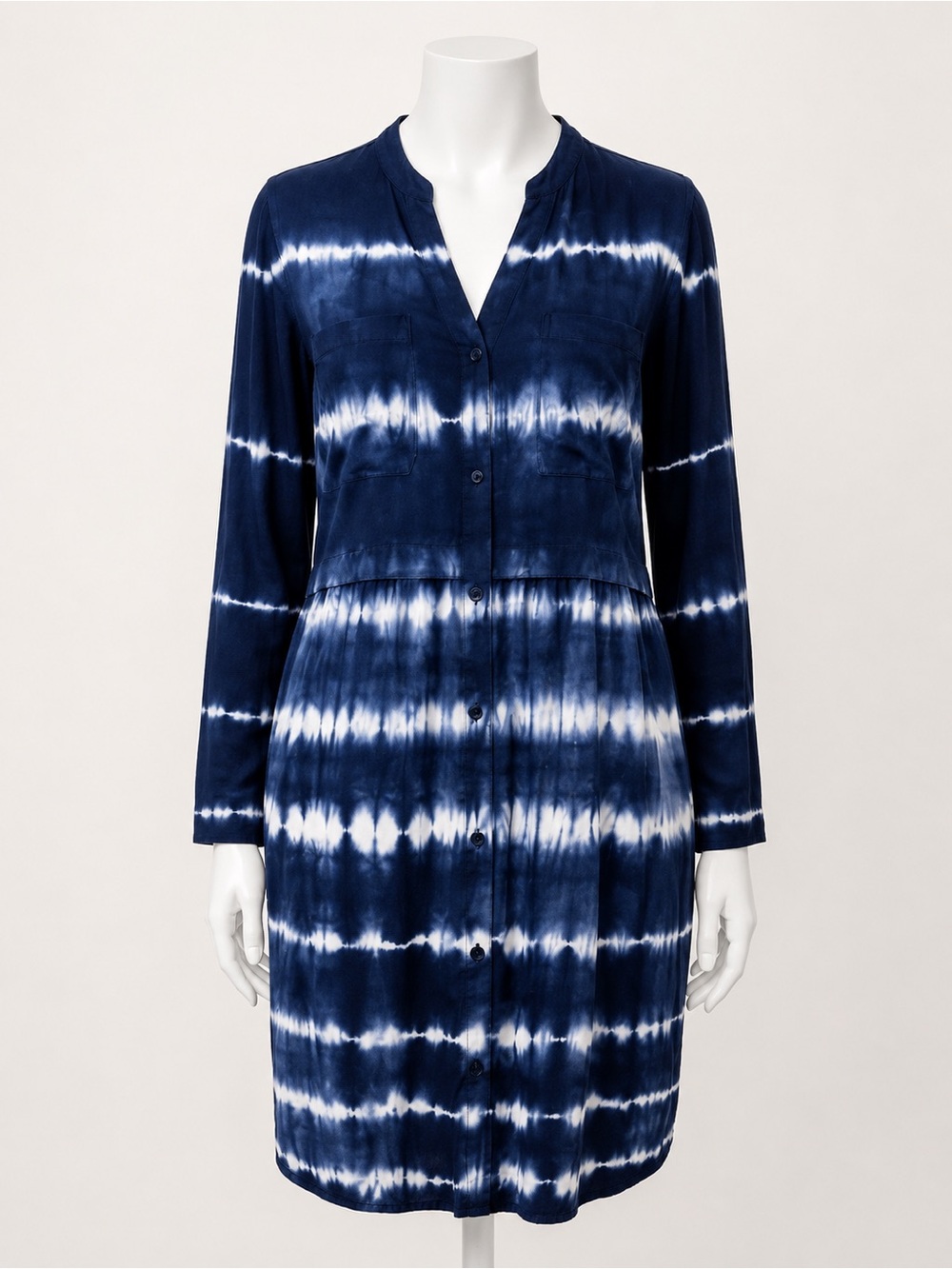 Tribal Navy White Tie Dye Button Down Shirt Dress Size Medium